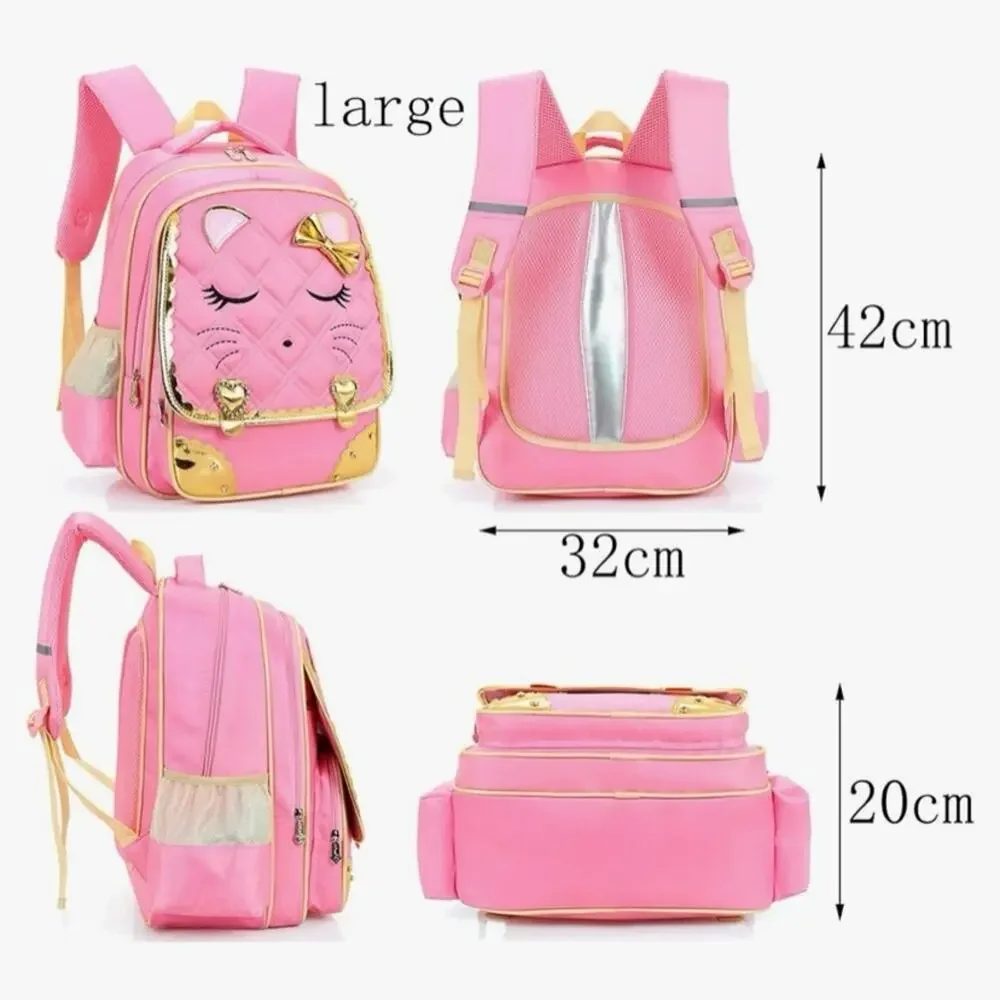 Efree Pink Kitty Cat School Backpack with Lunch Bag Gold Rhinestone Accents - Picture 3 of 4